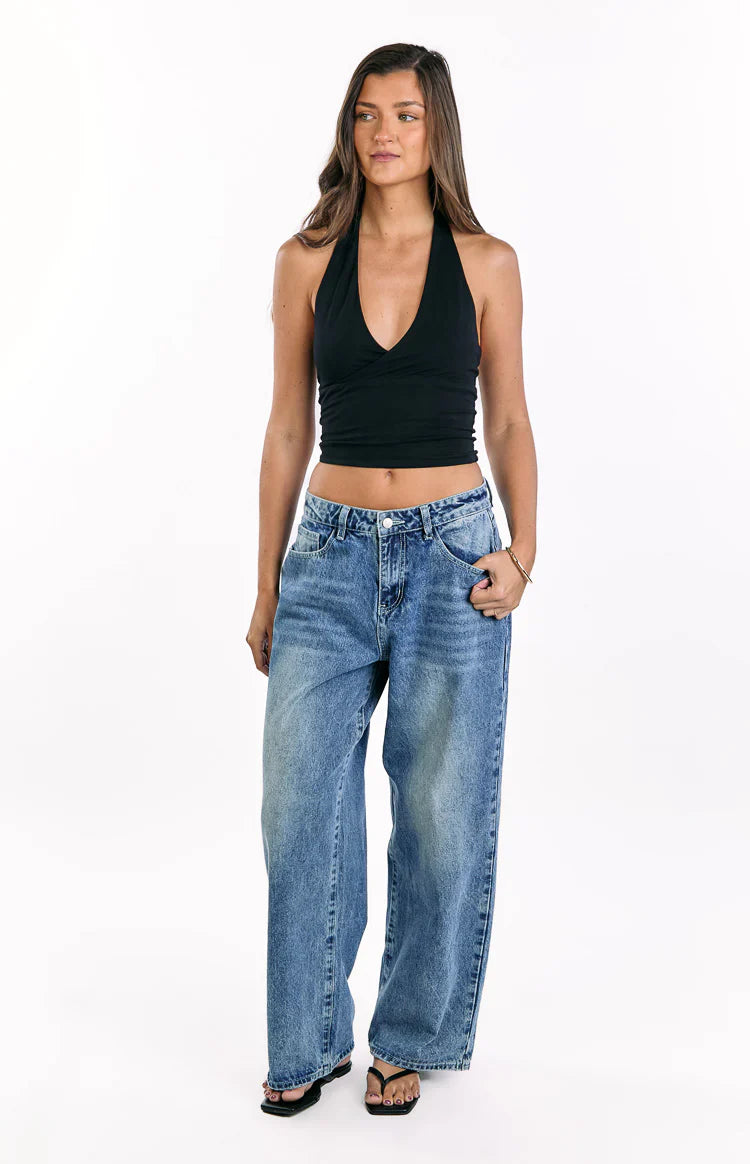 Lovers Lane Mid Wash Denim Heart Pocket Slouchy Jeans - PRE ORDER