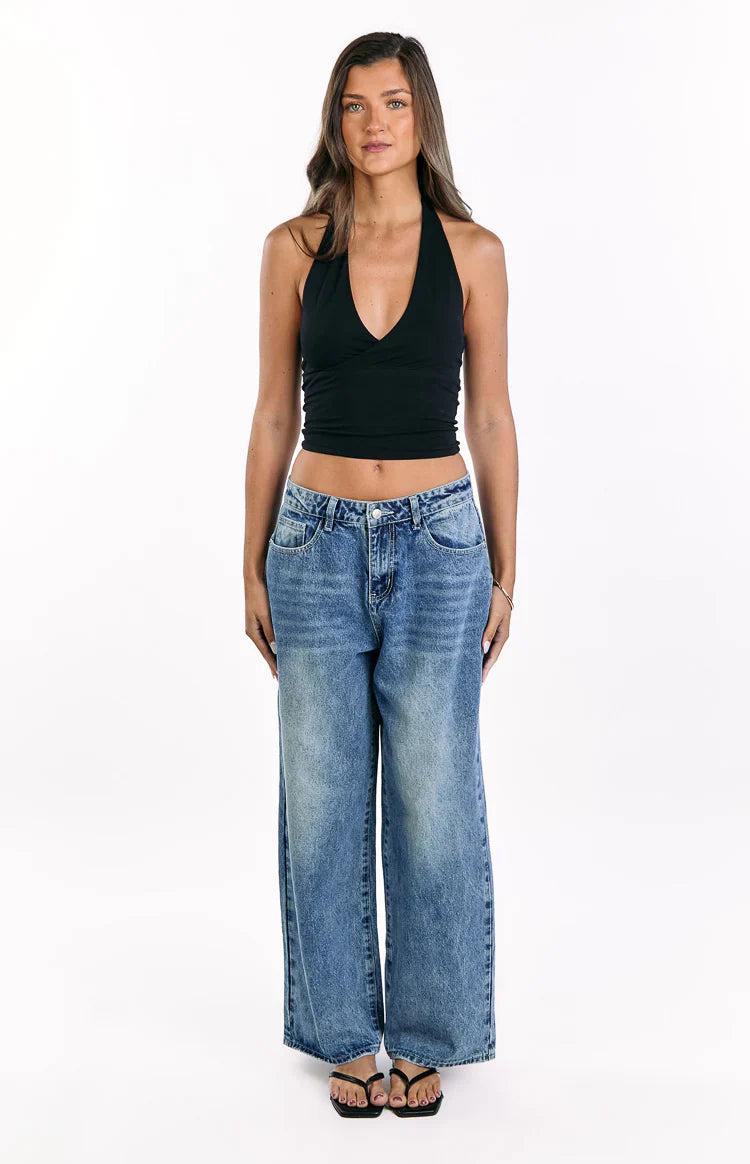 Lovers Lane Mid Wash Denim Heart Pocket Slouchy Jeans - PRE ORDER