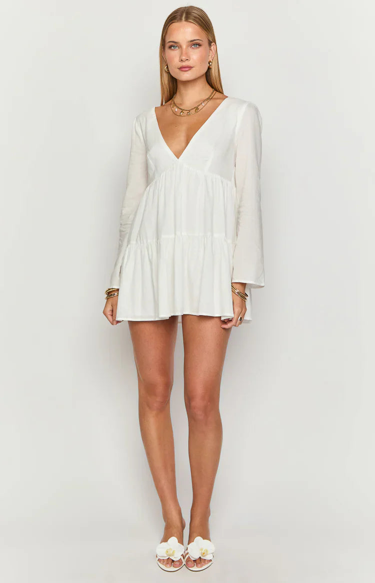 Lucky Heart White Long Sleeve Mini Dress