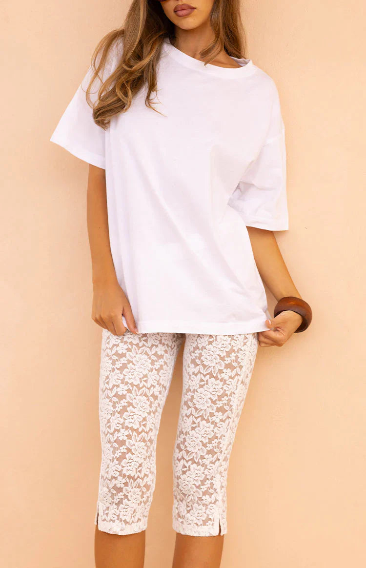 Lydia White Lace Mid Rise Capri Pants - PRE ORDER