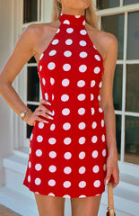 Maia Red Spot Halter Neck Mini Dress