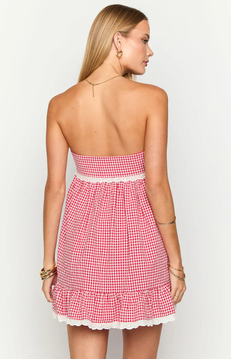 Maisie Red Gingham Strapless Mini Dress