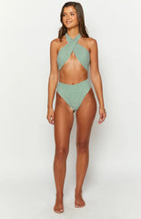 9.0 Swim Majorca Green Striped High Waisted Bikini Bottoms