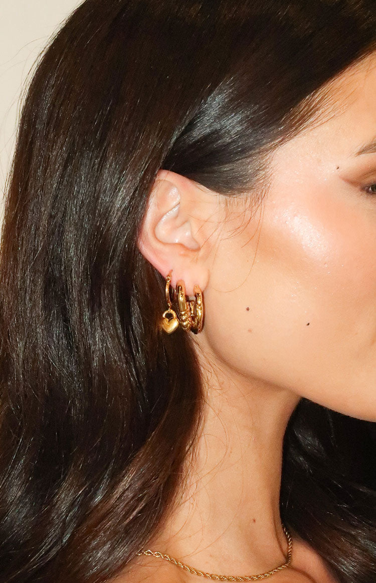 Mandey Gold Heart Hoop Earrings 3 Pack
