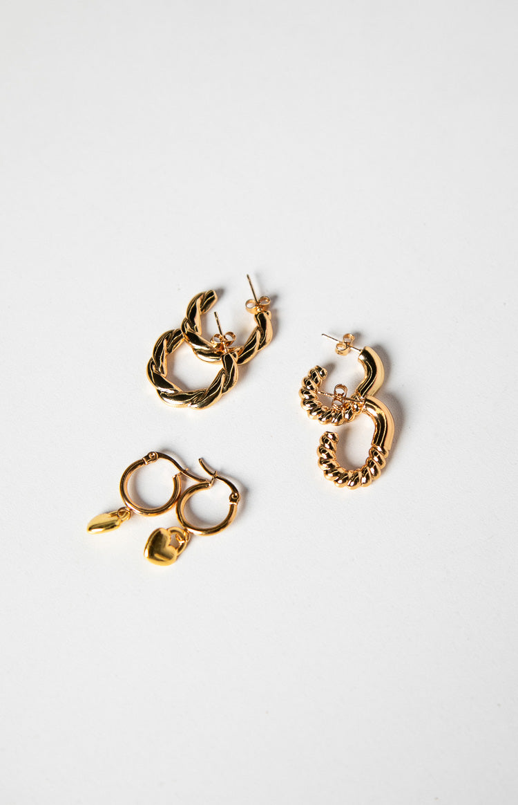 Mandey Gold Heart Hoop Earrings 3 Pack