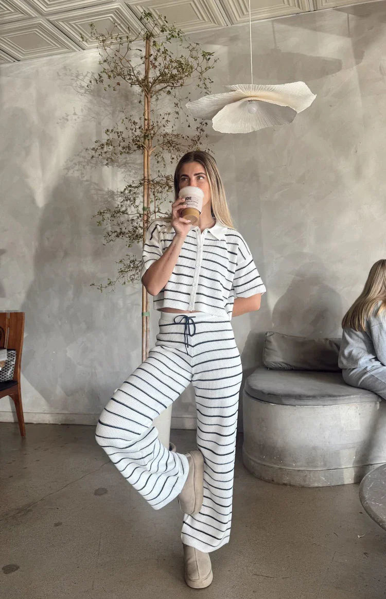 Maple White Navy Stripe Cropped Knit Sweater