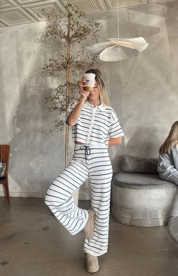 Maple White Navy Stripe Knit Pants