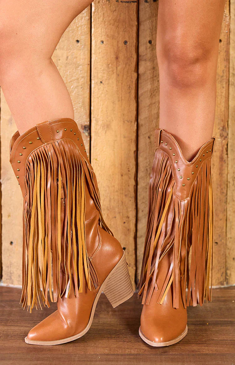 Meadow Tan Fringe Cowboy Boots