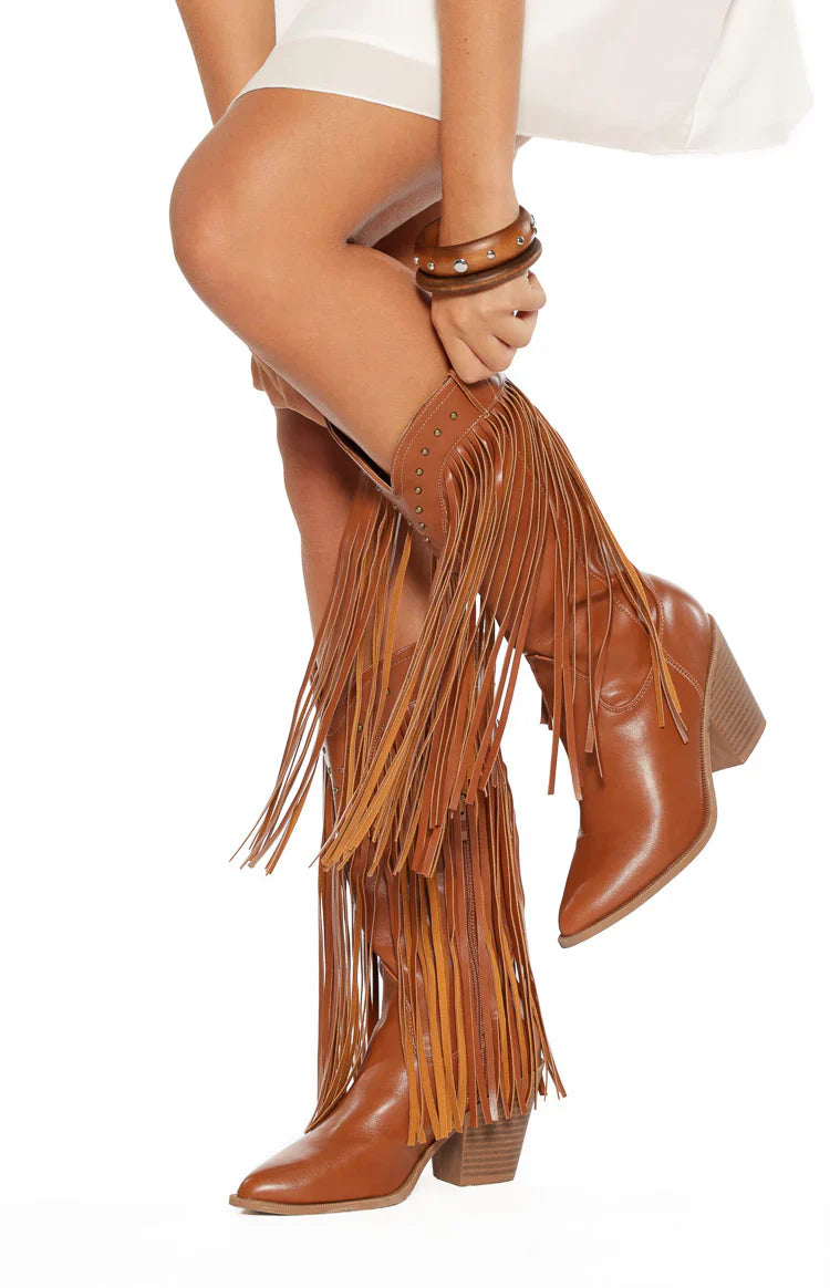 Meadow Tan Fringe Cowboy Boots