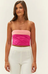 Milly Pink Satin Strapless Crop Top