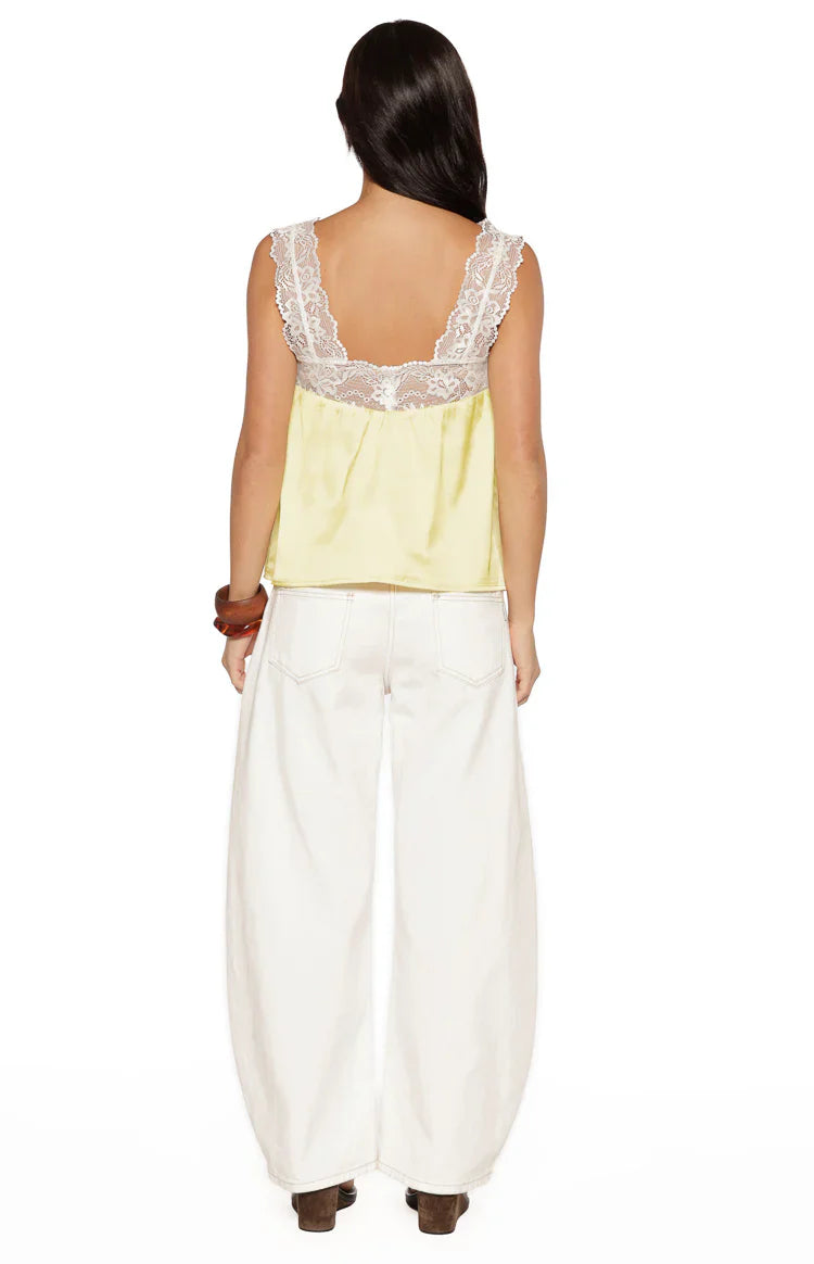 Mira Yellow Satin Lace Detail Top