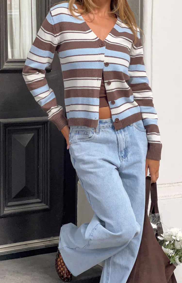Misha Brown and Blue Stripe Button Down Cardigan