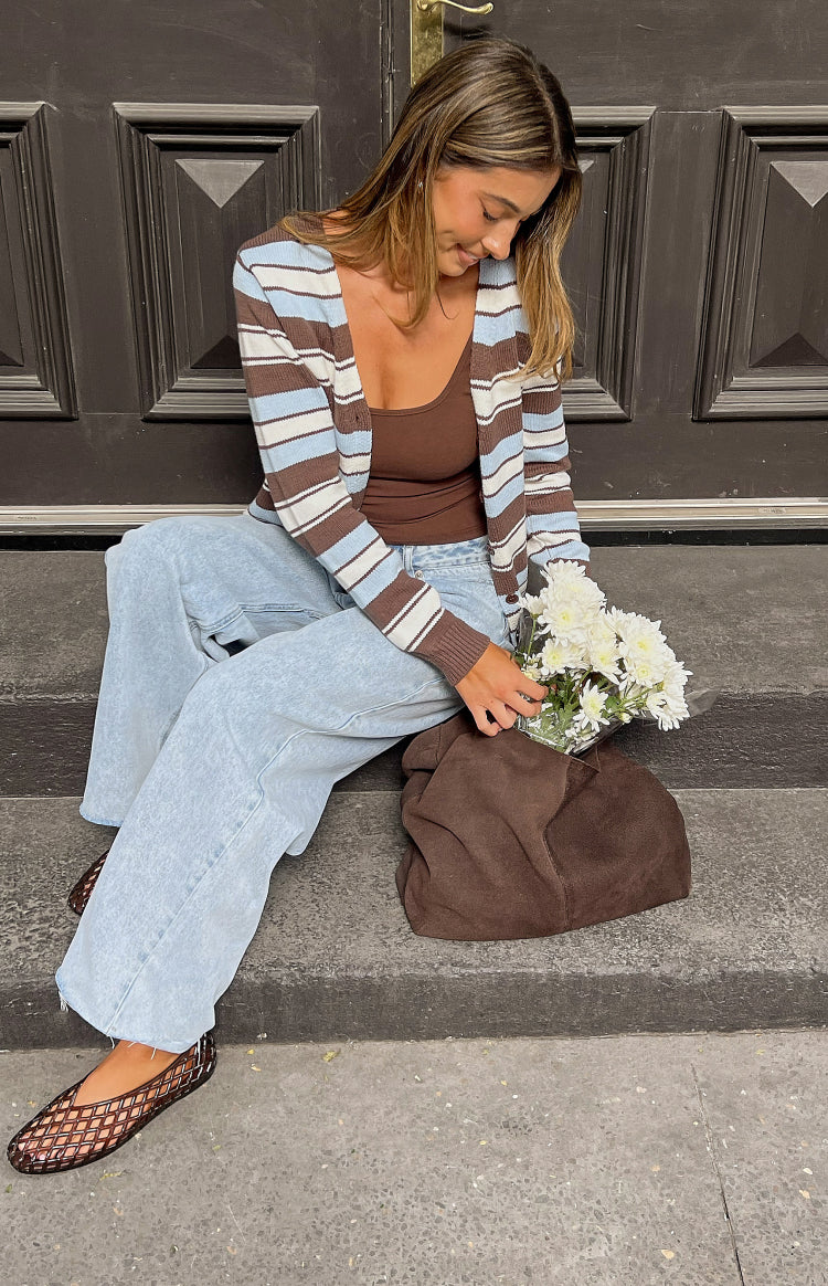 Misha Brown and Blue Stripe Button Down Cardigan