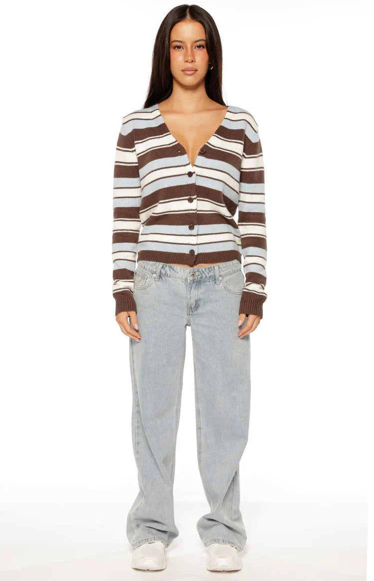 Misha Brown and Blue Stripe Button Down Cardigan