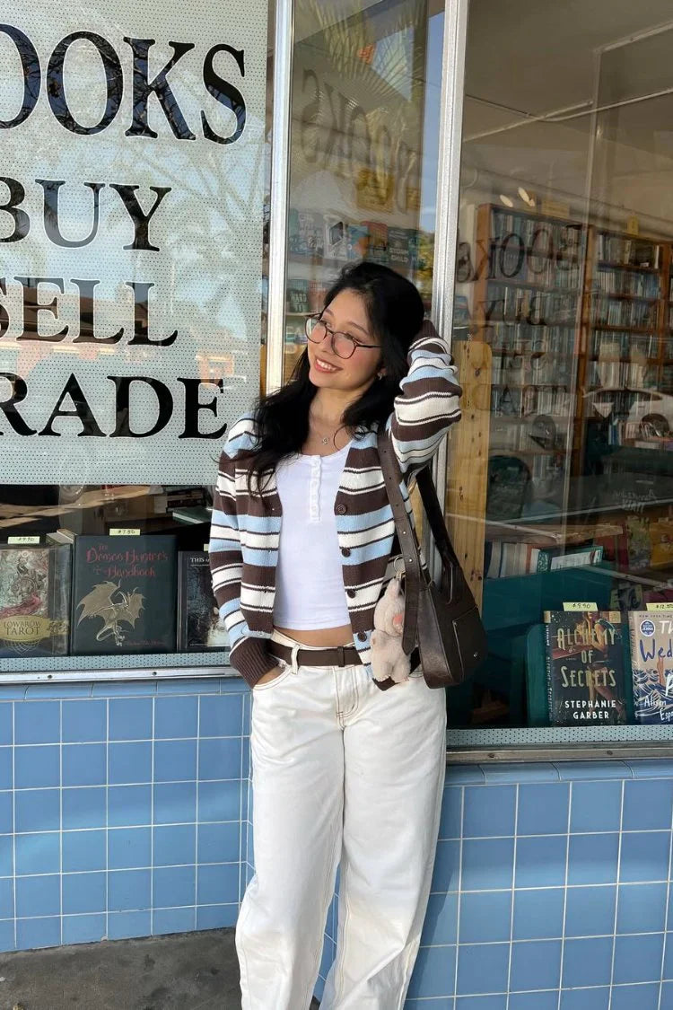 Misha Brown and Blue Stripe Button Down Cardigan