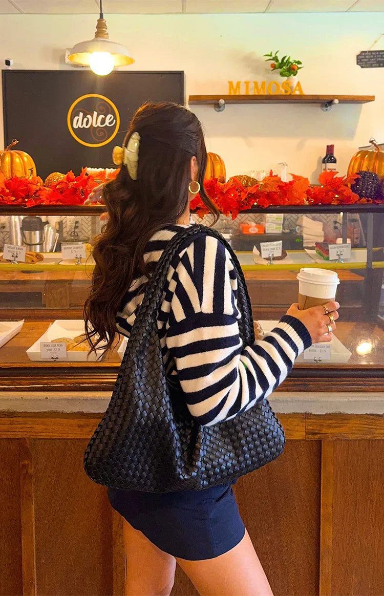 Mollie Navy Stripe Knit Zip Sweater