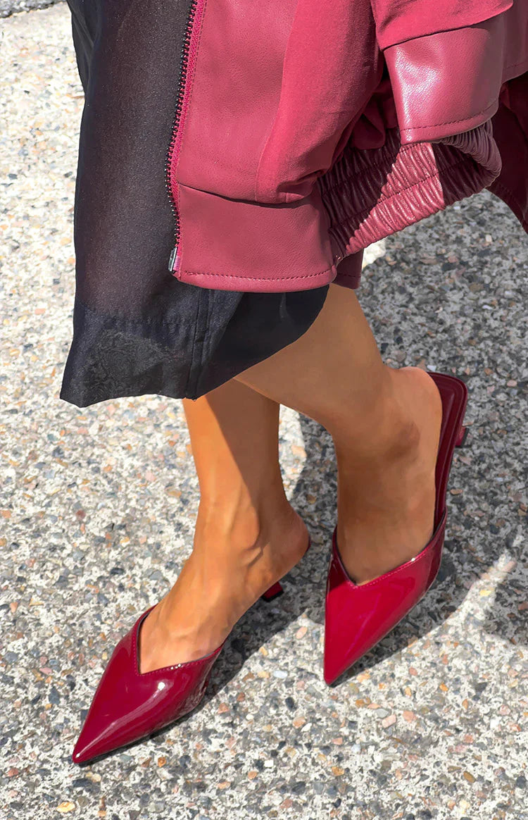 Morley Cherry Red Patent Mule Heels