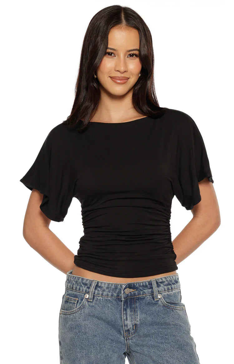 Muriel Black Ruched Waist Jersey Top