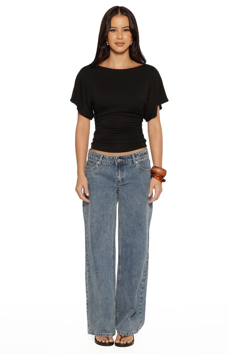 Muriel Black Ruched Waist Jersey Top