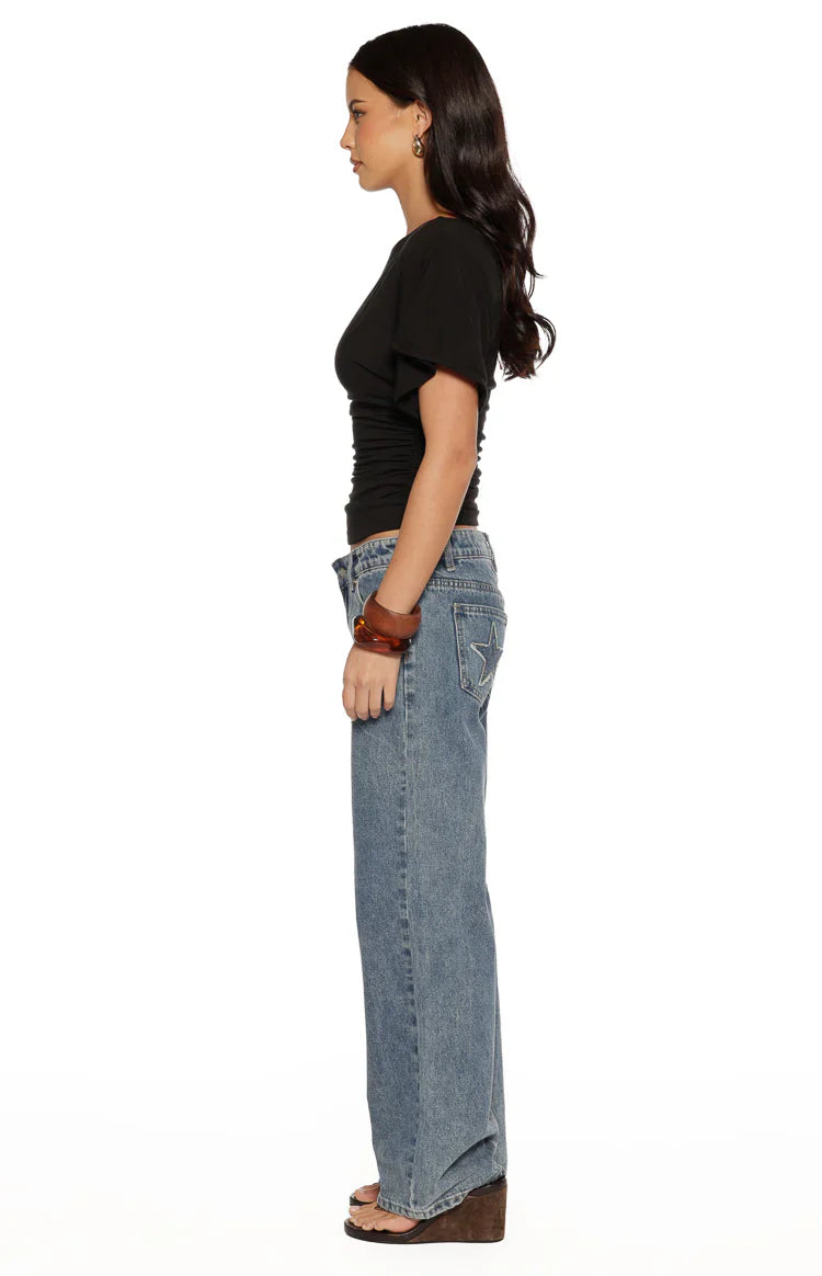 Muriel Black Ruched Waist Jersey Top
