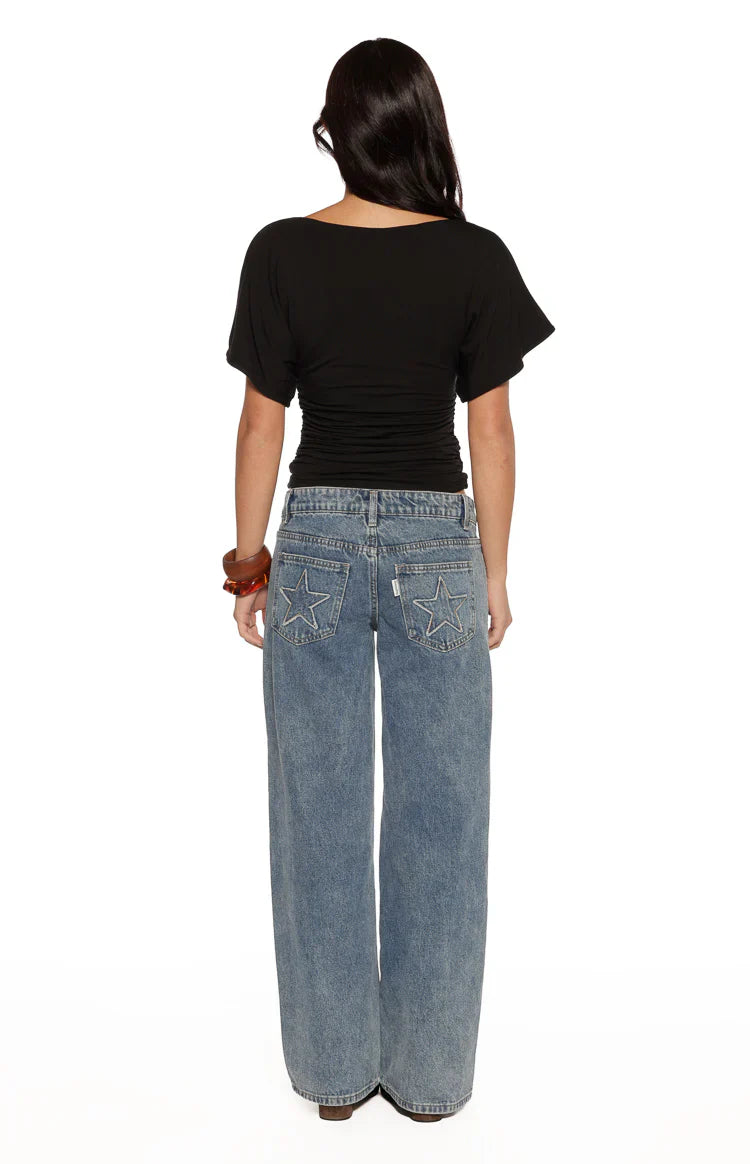 Muriel Black Ruched Waist Jersey Top
