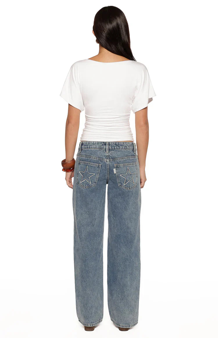 Muriel White Ruched Waist Jersey Top - PRE ORDER