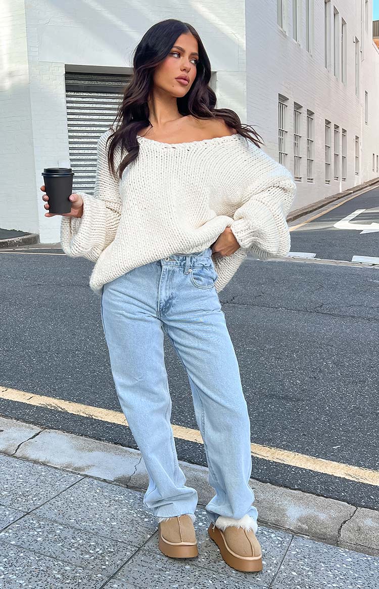 Kansis Light Blue Uneven Waist Jeans