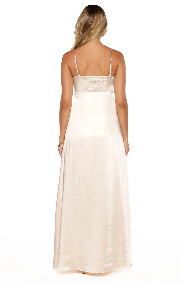 Natasha Cream Satin Maxi Dress