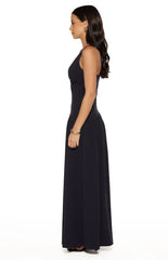 Novi Navy Drop Waist Crepe Maxi Dress