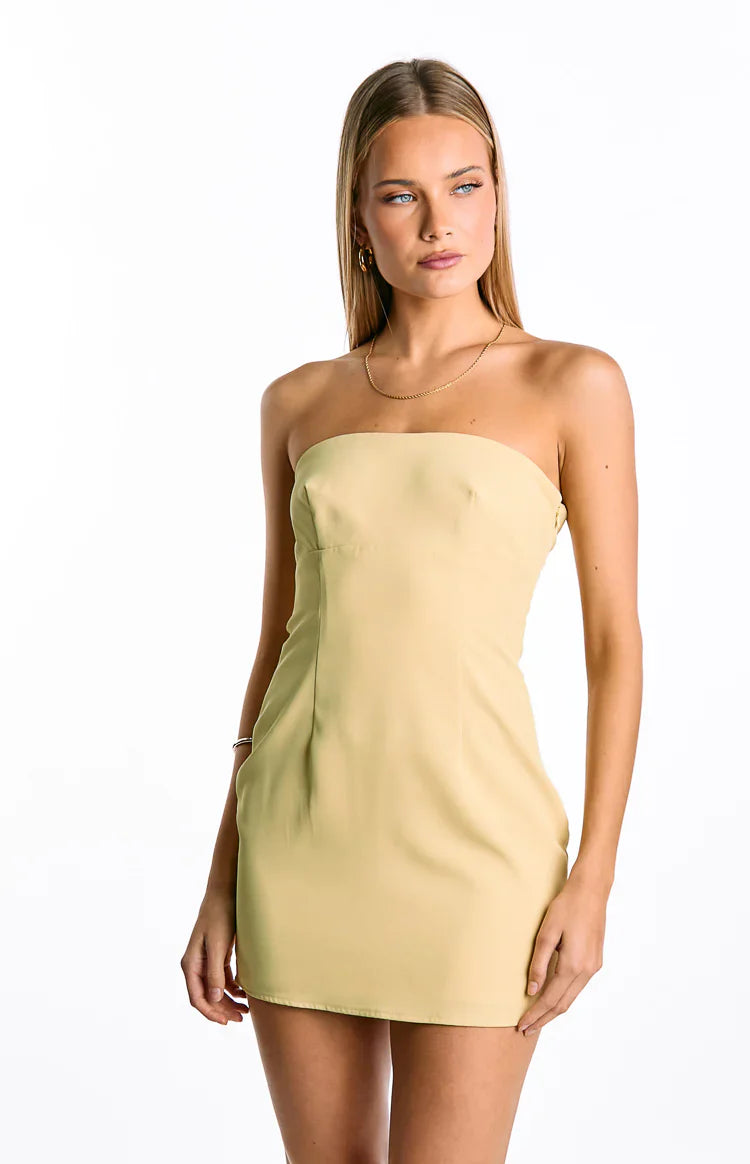 Oliva Butter Yellow Strapless Mini Dress