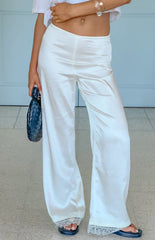 Orla Ivory Satin Straight Leg Lace Trim Pants