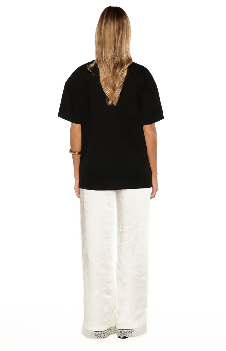 Orla Ivory Satin Straight Leg Lace Trim Pants