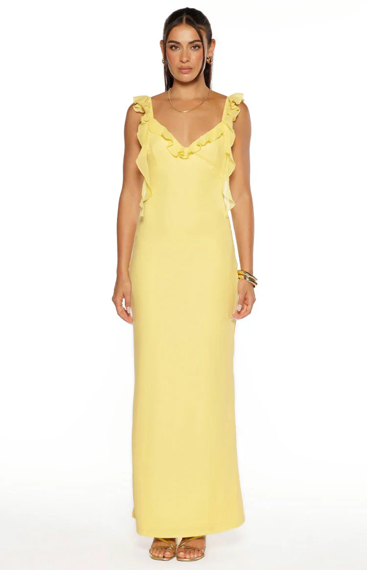 Paolma Yellow Ruffle Formal Maxi Dress