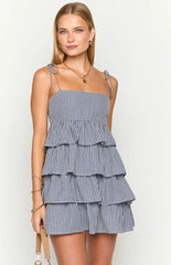 Paolo Navy Gingham Ruffle Mini Dress