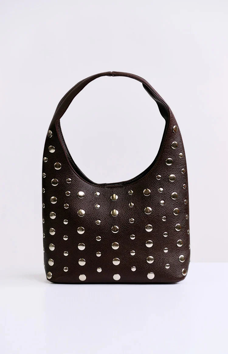 Peta & Jain Jenni Chocolate Pebbled Studded PU Bag