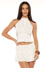 Peyton White Ruched Halter Neck Top
