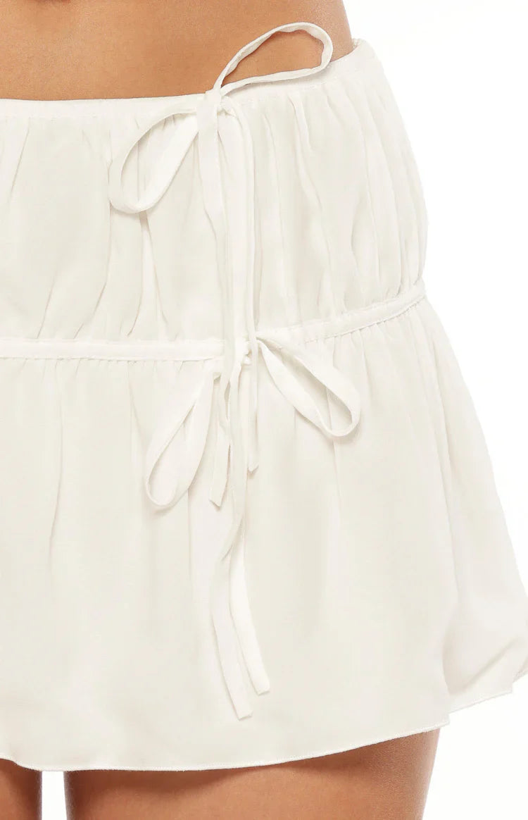 Peyton White Ruched Mini Skirt