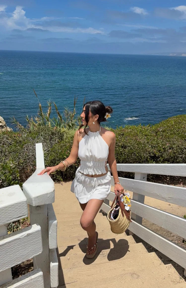 Peyton White Ruched Mini Skirt