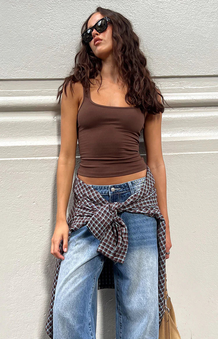 Prue Brown Scoop Neck Tank Top