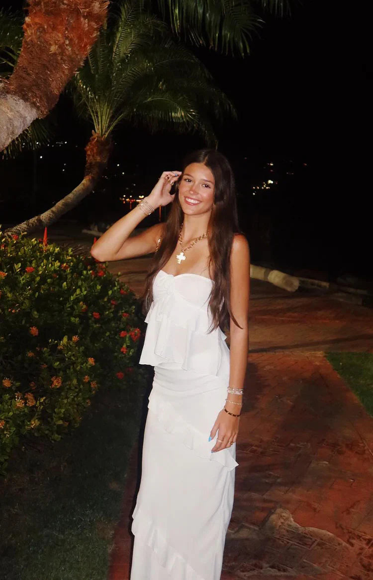 Raleigh White Ruffle Strapless Top