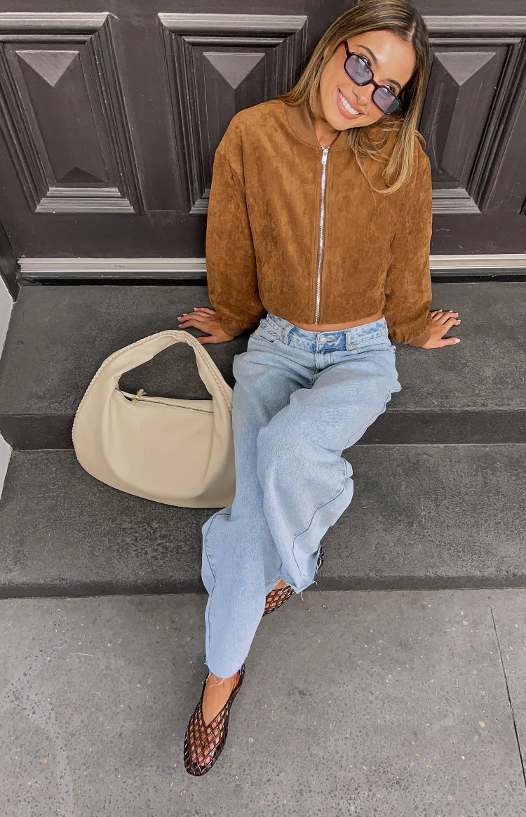 Rebecca Tan Cuffed Suedette Bomber Jacket