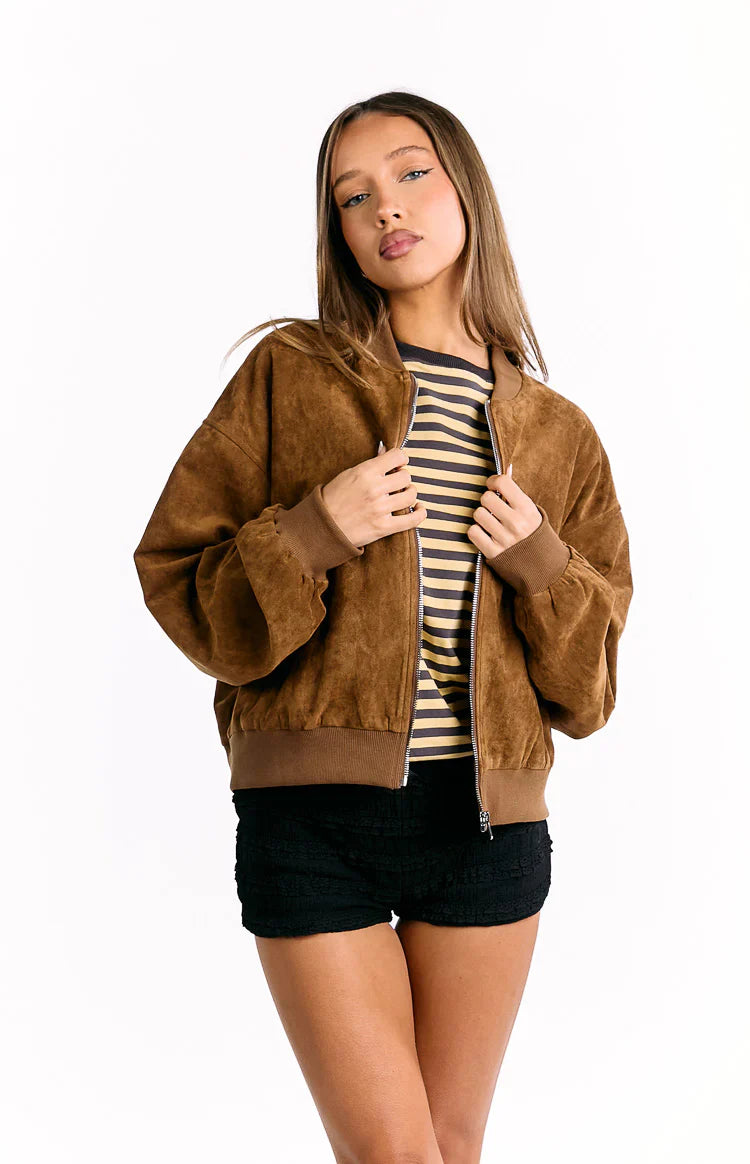 Rebecca Tan Cuffed Suedette Bomber Jacket