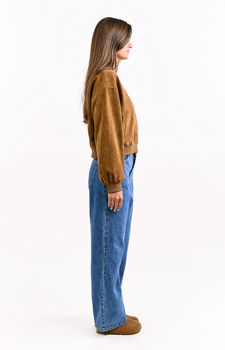 Rebecca Tan Cuffed Suedette Bomber Jacket