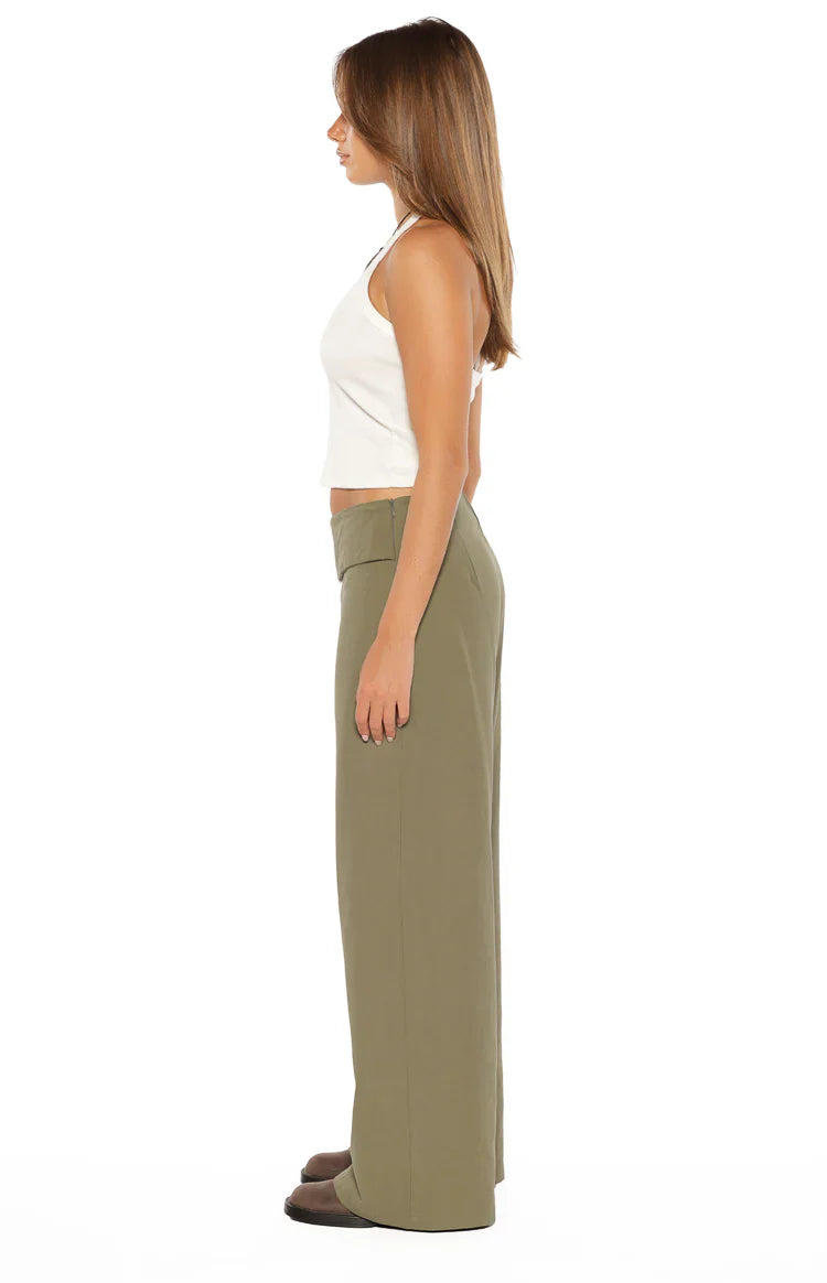 Rewind Green Buckle Detail Straight Leg Pants
