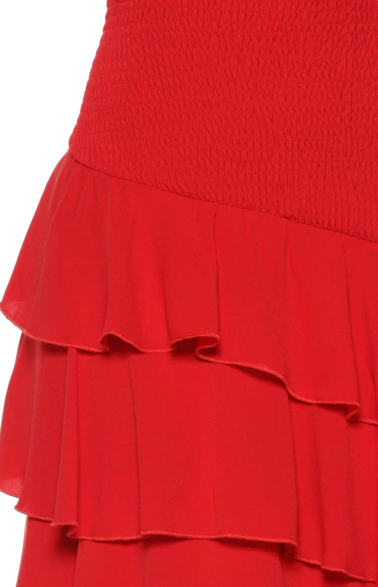 Riles Red Strapless Ruffle Maxi Dress
