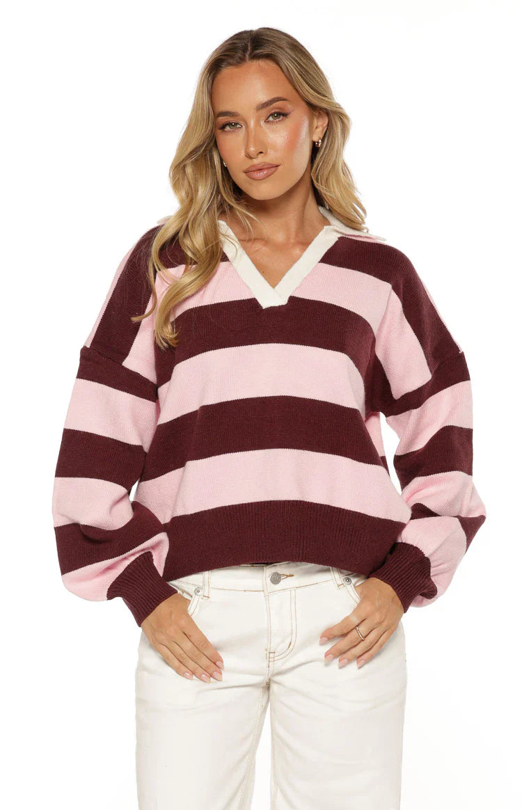 Rina Pink Stripe Polo