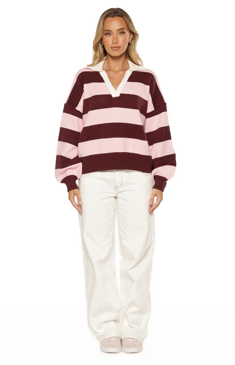 Rina Pink Stripe Polo