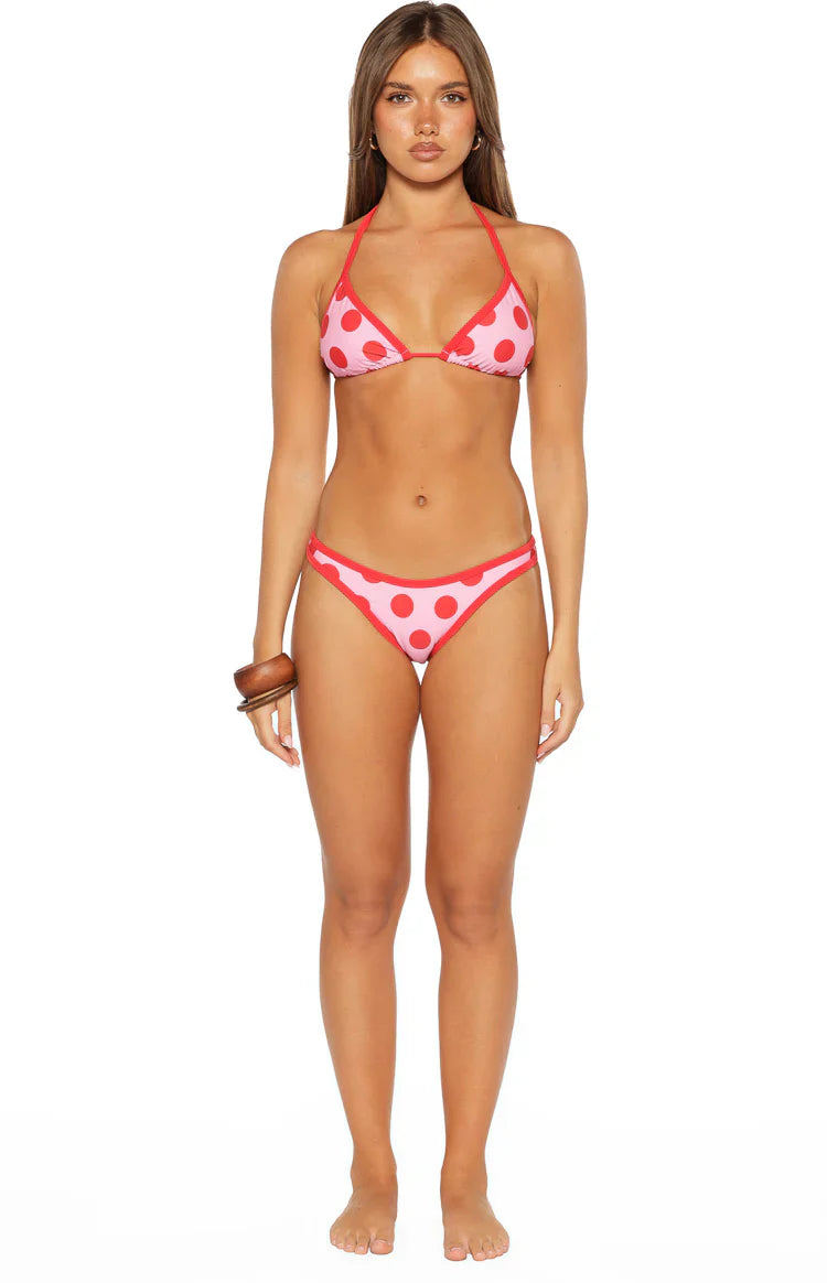 Roma Pink and Red Polka Dot Contrast Bind Bikini Bottoms