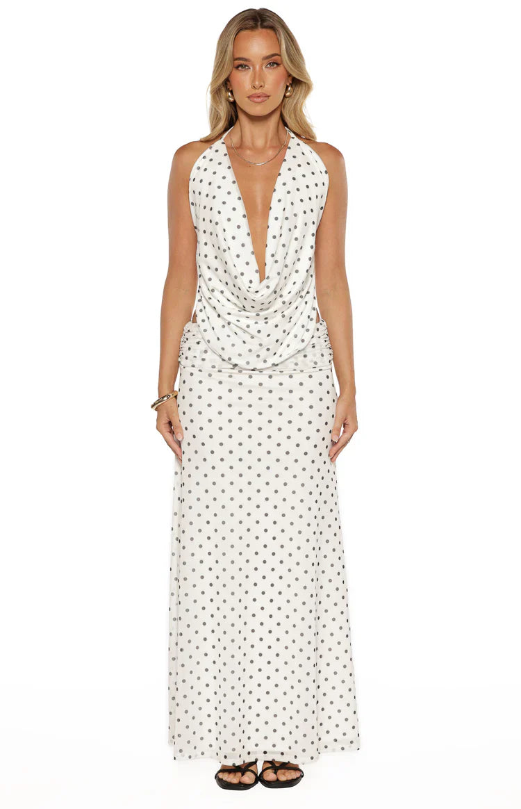 Rozie White Polka Dot Mesh Top