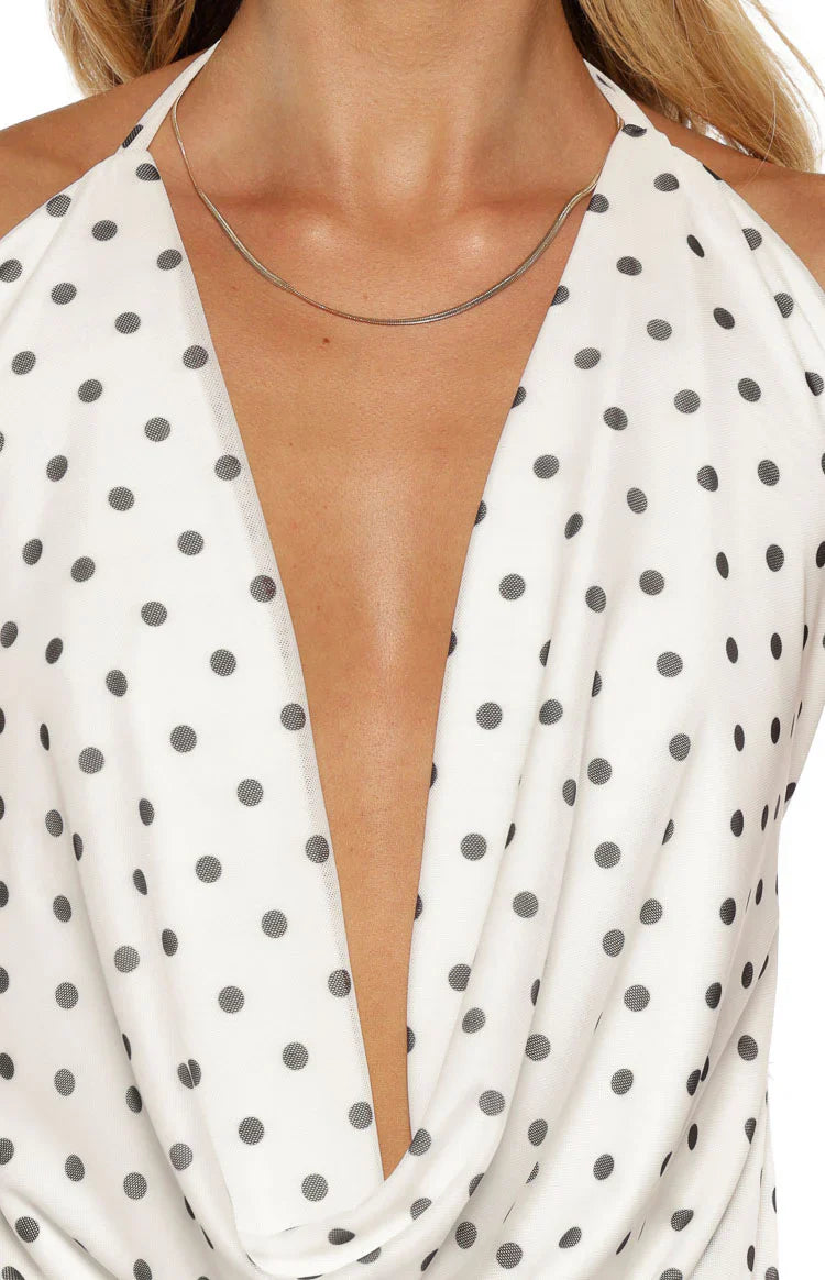 Rozie White Polka Dot Mesh Top